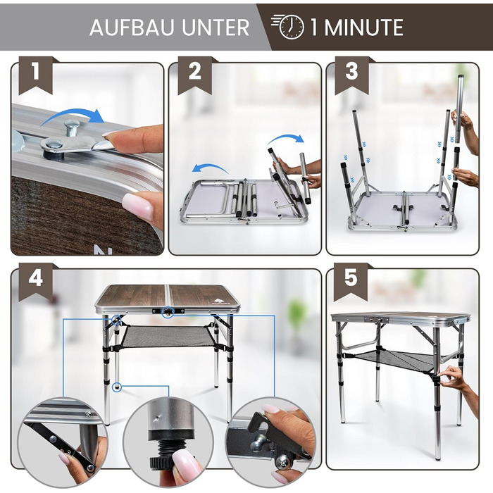 Зручний складаний столик Alpinez 60x40 для кемпінгу, відпочинку на природі, балкону та грилю | Компактний та легкий | Розміри 60x40 см