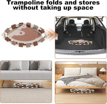 Батут дитячий для дому та саду Ø101 см з регульованою ручкою та пружинним ременем, батут для фітнесу для хлопчиків та дівчаток від 3 років, до 80 кг, бежевий