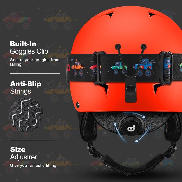 Дитячий гірськолижний шолом та маска Odoland, гірськолижний шолом для хлопчиків та дівчаток, регульований, помаранчевий (XS 49-53 см)
