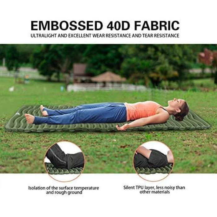 Килимок для кемпінгу Unigear 500g, Ultralight, надувний, 150x60 см, для туризму та відпочинку на природі, армійний зелений з подушкою