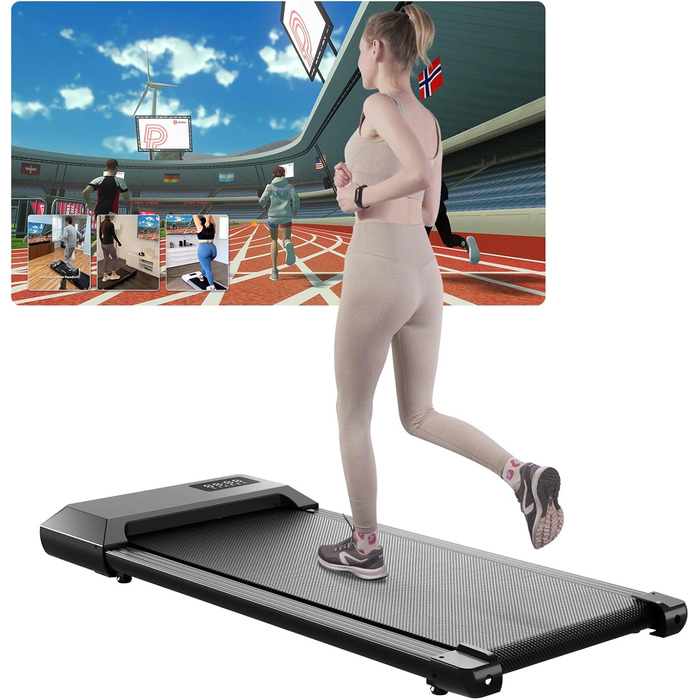 Доріжка для ходьби Lacuffy Raceable, тиха, для дому, до 136 кг, з LCD-дисплеєм і додатком, офісна бігова доріжка з тренуваннями та AI, 80 см, чорна