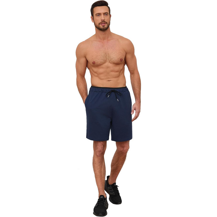 Чоловічі спортивні шорти Soer Activewear з кишенями та блискавкою, бавовняні шорти для бігу та відпочинку, темно-сині (L)