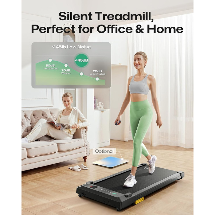 UREVO Smart Walking Pad - компактний біговий килимок під стіл з двома амортизаторами, додаток для фітнесу з відстеженням та режимом MIIT, керування пультом або додатком для дому/офісу, матовий чорний