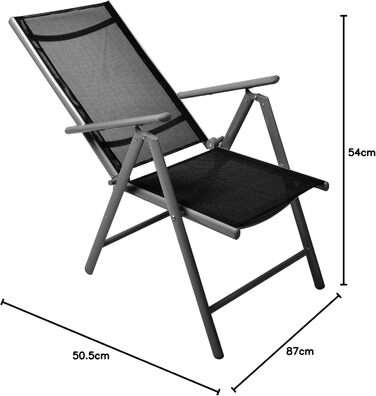 Крісло Nexos, розкладне, для саду, тераси, балкону, кемпінгу, фестивалів, з регульованою спинкою, з алюмінію, легке, стабільне, (набір 2 шт, чорне)