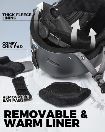 Шолом гірськолижний Victgoal для чоловіків та жінок, сірий, розмір M/L (59-61 см), з підкладкою з флісу та вентиляцією