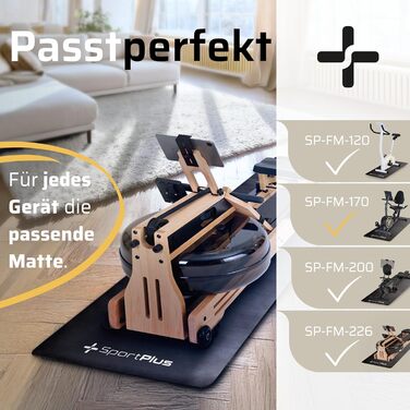 Захисна килимок для спортивних залів SportPlus - антиковзаюча підкладка для тренажерів (велотренажер, біговий тренажер, тренажер для греблі) - безпечна для здоров'я, підходить для йоги та гімнастики, розмір 170x90 см