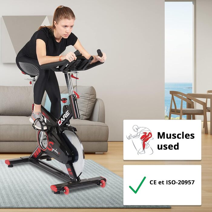 Велотренажер Care Fitness SPIDER електронний, 24 кг маховик, домашній спінбайк, багатофункціональний комп'ютер, реалістичне відчуття їзди