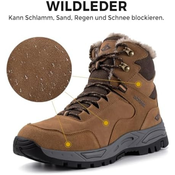 Зимові черевики JackShibo для чоловіків та жінок: водонепроникні, утеплені, антиковзаючі, для походів та трекінгу, 42 EU, коричневі