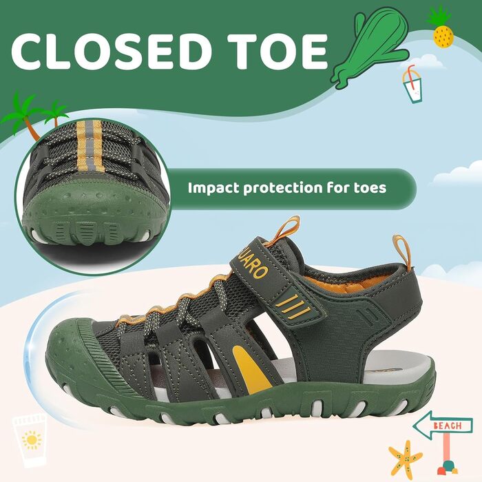 Сандалі дитячі SAGUARO для хлопчиків та дівчаток трекінгові, дихаючі, нековзкі, для походів (Зелені, 37 EU)