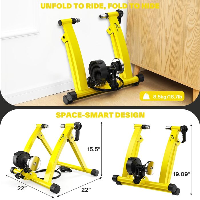 Роликовий тренажер Sportneer для велосипеда - магнітний ролик з 6 рівнями опору для велотренувань вдома (жовтий)
