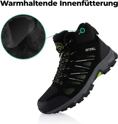 Черевики для ходьби Softshell для жінок та чоловіків, зимові, утеплені, чорно-зелені (38 EU)