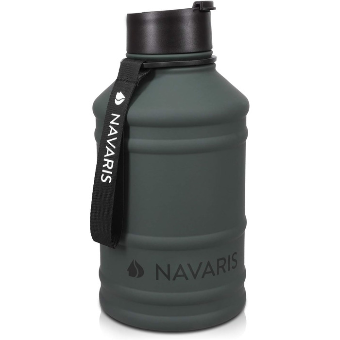 Navaris Фітнес пляшка для води 2,2 л з нержавіючої сталі, спортивна питна пляшка для тренувань, BPA Free, антрацит
