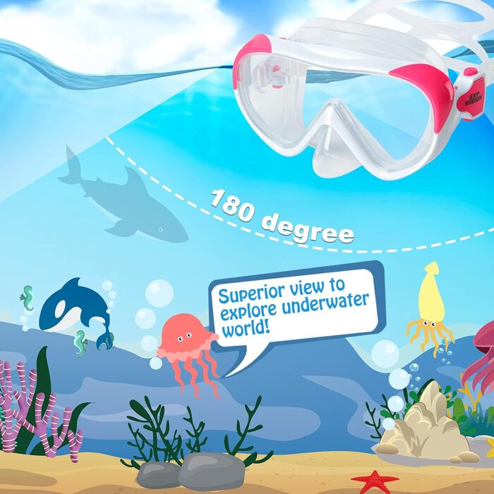 Дитячі окуляри для плавання Kinder Taucherbrille 180° Anti-Fog, маска для снорклінгу з носовою перегородкою, для підлітків 4-15 років, білі