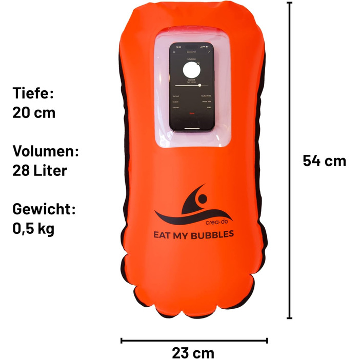 Надувна плавуча шийка Crea-Do для дорослих з мішком для сухого зберігання, кишенькою для телефону та сигнальним свистком. Об'єм 28L. Безпечне плавання у відкритій воді, триатлон, снорклінг, водні види спорту.