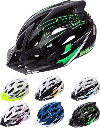 Шолом велосипедний Meteor Gruver для дорослих, дітей, MTB, BMX, роликів, скейтборду, скутера. Чорний, зелений, M (55-58 см)