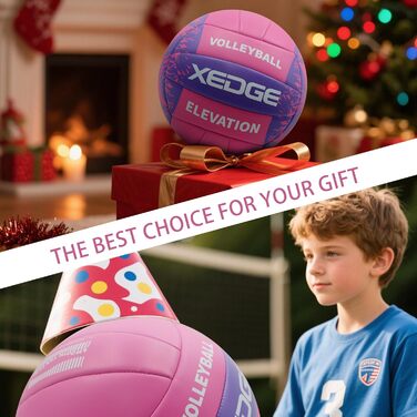 Волейбольний м'яч XEDGE, розмір 5, офіційний для тренувань в залі/на вулиці, пляж, трава, майданчик. Рожевий/фіолетовий