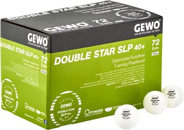 GEWO Double Star SLP тенісні м’ячі для настільного тенісу 2 зірки, пластикові 40+ мм, безшовні, професійні тренувальні, 72 шт., білі