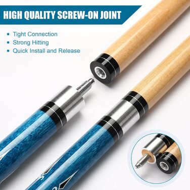 Більярдний кий Pool Queue 58 дюймів з канадського клена, 13 мм наконечник, для професійних гравців, 1/2 кленові кийки, для більярдного столу, 18oz (блакитний 20oz)