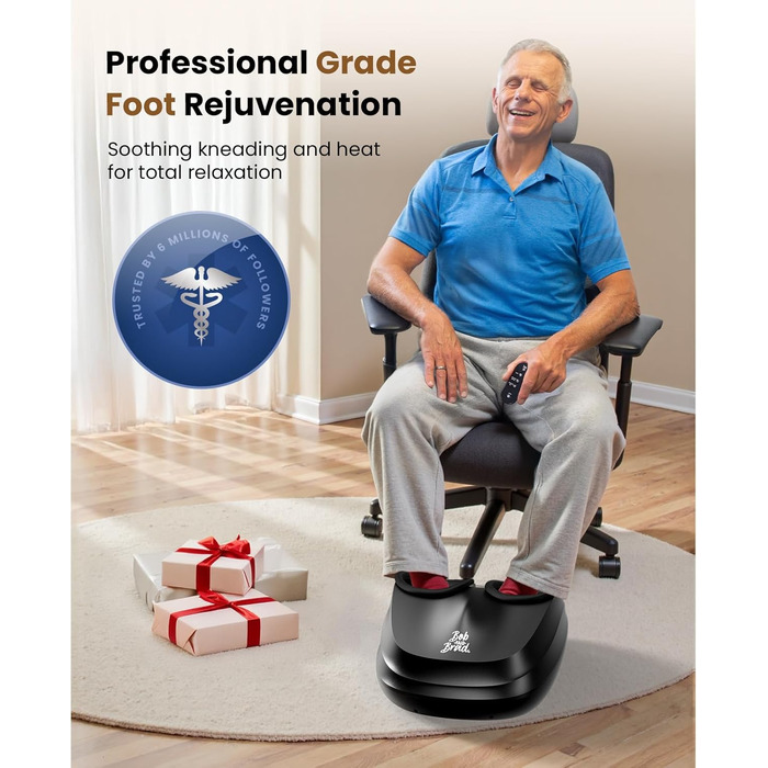 Електричний масажер для ніг Bob and Brad Lite з підігрівом, розминаючою та компресійною функцією, Shiatsu масажер для ніг, для зняття болю (до 45 розміру), з пультом керування