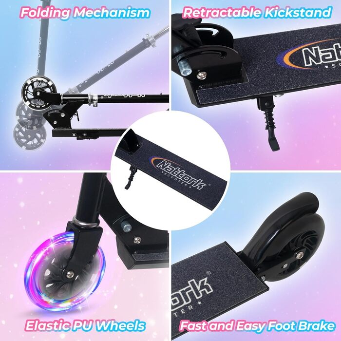 Дитячий роликовий самокат Nattork, легкий та портативний, з регулюванням висоти та гальмом, до 50 кг, NAVY-BLUE