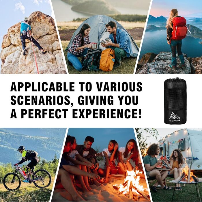 Спальний мішок туристичний бавовна, ультралегкий, для кемпінгу та піших прогулянок, з двостороннім замком, чорний