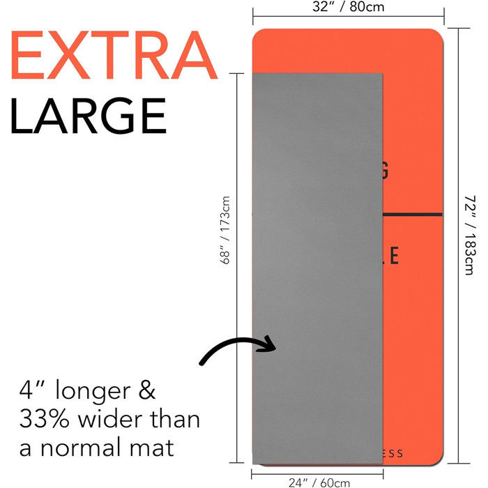 Тренувальний килимок – великий, широкий та товстий для чоловіків та жінок (183 см x 80 см x 10 мм) – TPE фітнес килимок, неслизький, для дому, HIIT, пілатесу, гімнастики, сірий – з принтом (червоний)