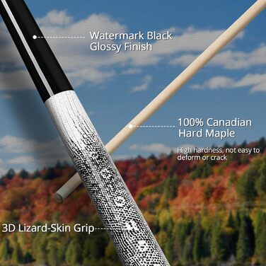 Більярдний кий Kmise професійний, 147 см, канадський клен, шкірна піка 13 мм, антиковзний грип, для дорослих/початківців/професіоналів, чорний (540г)