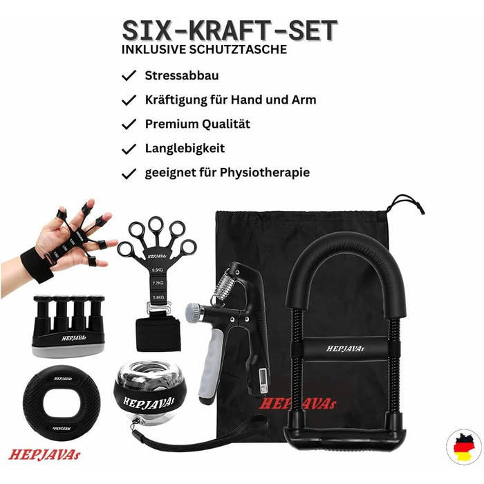 Набір для тренування рук HEPJAVA 6-в-1: тренажер пальців, хвату, передпліччя, гіроскопічна кулька, кільце для хвату, розтягувач пальців. Ідеально для силових тренувань та реабілітації