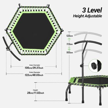 Міні-батут для дорослих, 101.6 см/121.9 см, для фітнесу та занять, Indoor/Outdoor, зелена поперечина 121.9 см