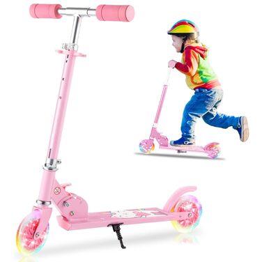 Самокат Kinderroller складний, алюмінієвий, рожевий, для хлопчиків та дівчаток 3-8 років, з поліуретановими колесами