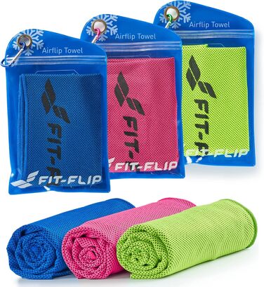 Набір охолоджуючих рушників Fit-Flip 3 шт. – для фітнесу та спорту – мікрофібра, охолодження шиї – Airflip, Cool Ice Towel, 100x30 см