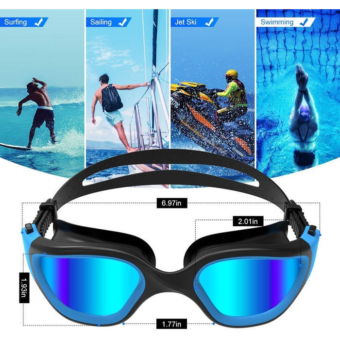 Окуляри для плавання ZIONOR G1 з поляризацією, унісекс, дорослі, жіночі, антизапітніння, 100% захист від УФ-променів, чорно-блакитні