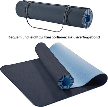 Фітнес-мат для йоги CelinaSun 183x61 см, TPE, нековзкий, з ременем, синій/блакитний
