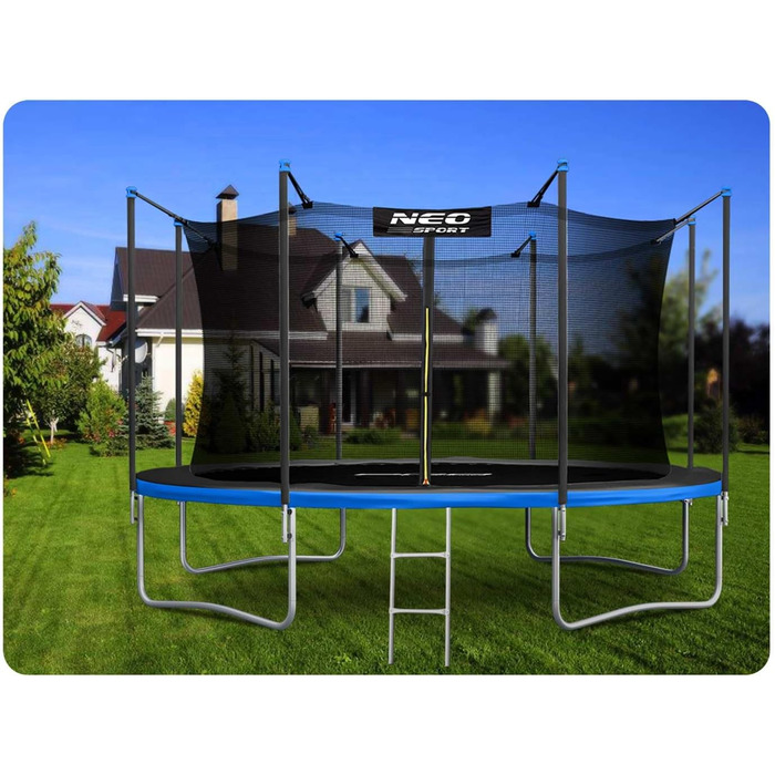 Трамплін Neo-Sport для дітей на відкритий простір з захисним сіткою та сходами. Діаметр 374 см (12 футів). Погодні умови, стійкий до іржі, безпечний та надійний.