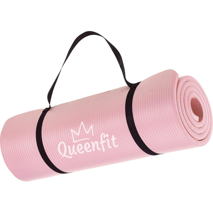 Фітнес-мат для йоги Queenfit NBR 180x61 см, 1,5 см, для пілатесу, аеробіки, з ременем для перенесення, м'ятний
