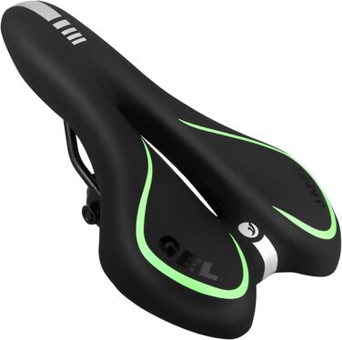 Велосипедне сідло MSDADA Gel MTB: комфортне, ергономічне, водонепроникне для гірського велосипеда, BMX, шосе, міського велосипеда (чорний/зелений)