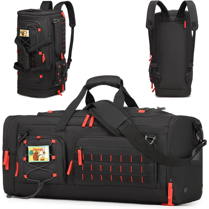 Спортивна сумка 50L для чоловіків 3-в-1 з відділенням для мокрого одягу та взуття, рюкзак, дорожня сумка, валіза ручної поклажі, для тренувань, залу, плавання, подорожей (чорний)