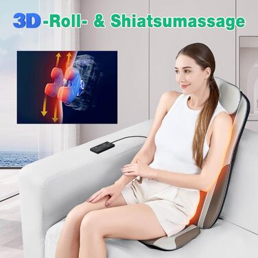 Масажер для спини Shiatsu з підігрівом, масажне крісло для зняття стресу, глибокий масаж-кнесінг та ролики, 2 вібраційні мотори, масажер спини, талії та стегон, PU-шкіра, з 2 блоками живлення, білий