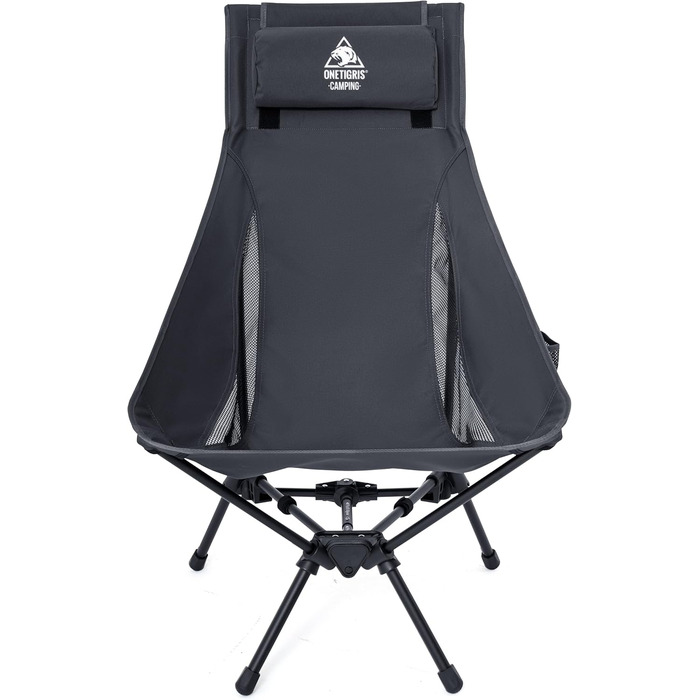 Стілець для кемпінгу OneTigris TIGERBLADE з високою спинкою, 170 кг, складаний, легкий, з трикутним каркасом, для риболовлі з 2 кишенями, для відпочинку на природі, піших прогулянок (сірий)