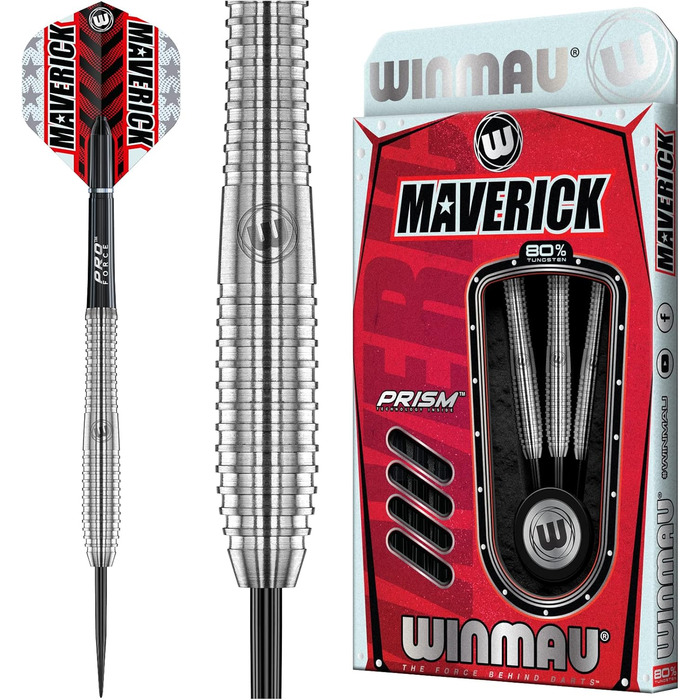 Професійний набір дартс WINMAU Maverick 21 г, сталевий наконечник, вольфрам, з крилами та стрижнями