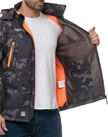 Чоловіча куртка Geographica Norway Softshell, чорно-помаранчевий камуфляж, для активного відпочинку та походів