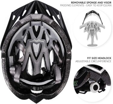 Шолом велосипедний Meteor Gruver для дорослих, дітей, MTB, BMX, роликів, скейтборду, скутера. Чорний, зелений, M (55-58 см)