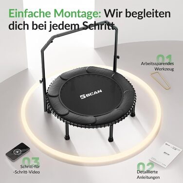 Міні-батут BCAN для дорослих, 102/122 см, до 204/250 кг, з еластичними тросами, регульованою ручкою, стабільний, тихий, для дому та вулиці, тренування всього тіла, розслаблення вдома - Зелений (102 см)