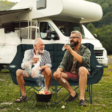 Двомісний розкладний крісло-диван для кемпінгу з підстаканниками (чорний)