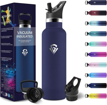 Термофляга 500 мл, нержавіюча сталь, з соломкою, без BPA, подвійна ізоляція, для води, термокружка, витримує газовані напої, темно-синій