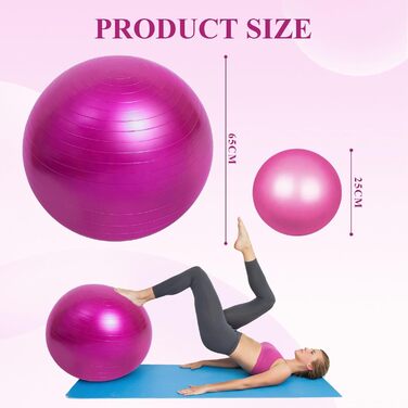 Фітбол Flintronic 55/65 см з насосом, для йоги, фітнесу, вагітності та пілатесу. Анти-burst, товстий. Рожевий