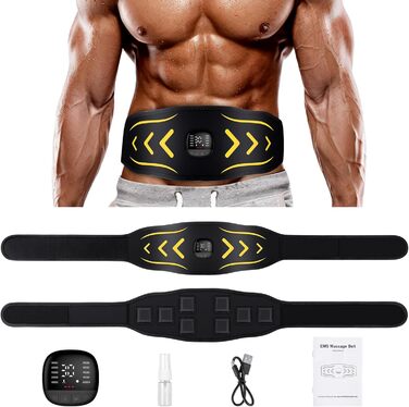 EMS тренажер для пресу, електричний, 10 режимів, 30 інтенсивностей, USB, портативний, жовтий