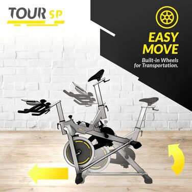 Велотренажер Bluefin Fitness Tour SP для дому, Bluetooth, з додатком Kinomap, чорний/сріблястий