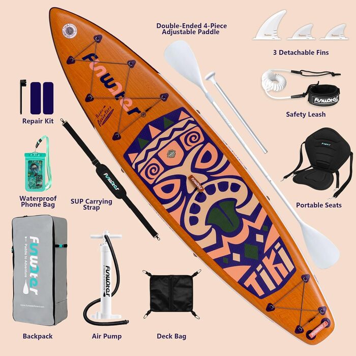 Надувна SUP-дошка FunWater 350 см з сидінням, подвійне весло та насос для сапсерфінгу