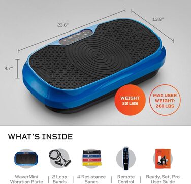 Віброплатформа Lifepro Waver Mini з пультом та гумовими петлями - для лімфодренажу, тонусу м'язів, 99 рівнів, 10 програм (Синя)